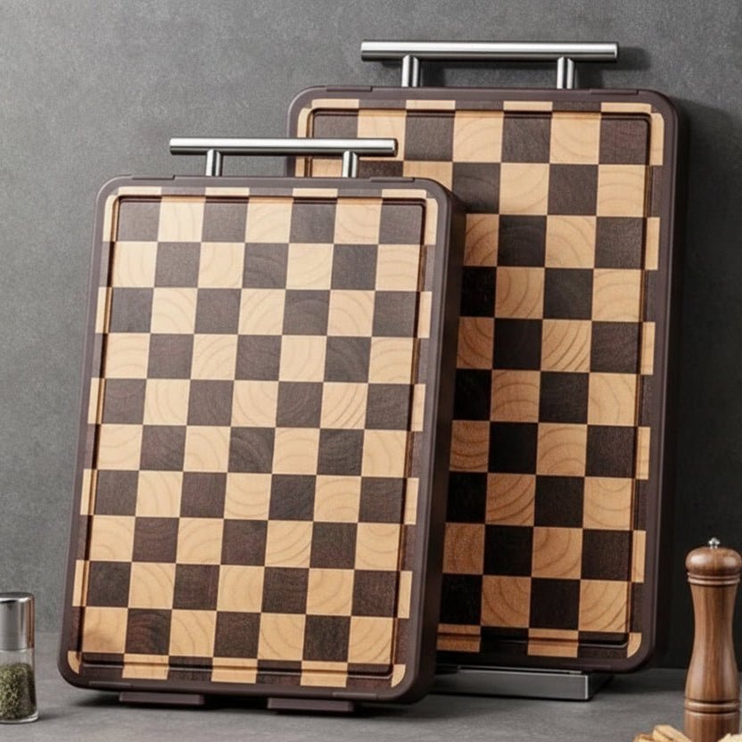 Planche en bois à dcouper, deux formats, appuyés verticalement sur un mur