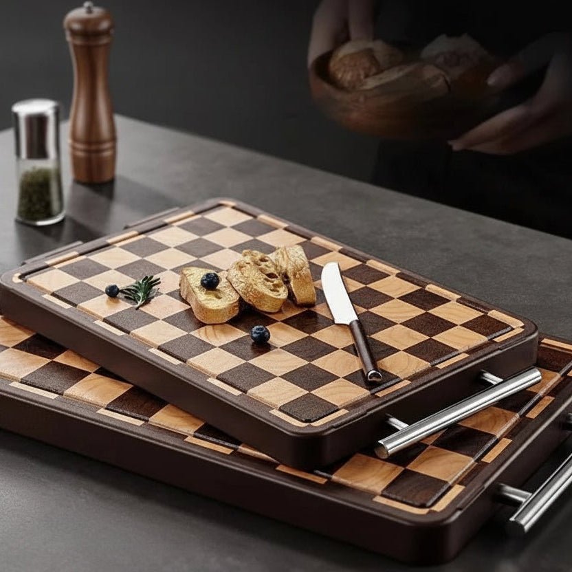 Femme prépare pain sur planche en bois à découper