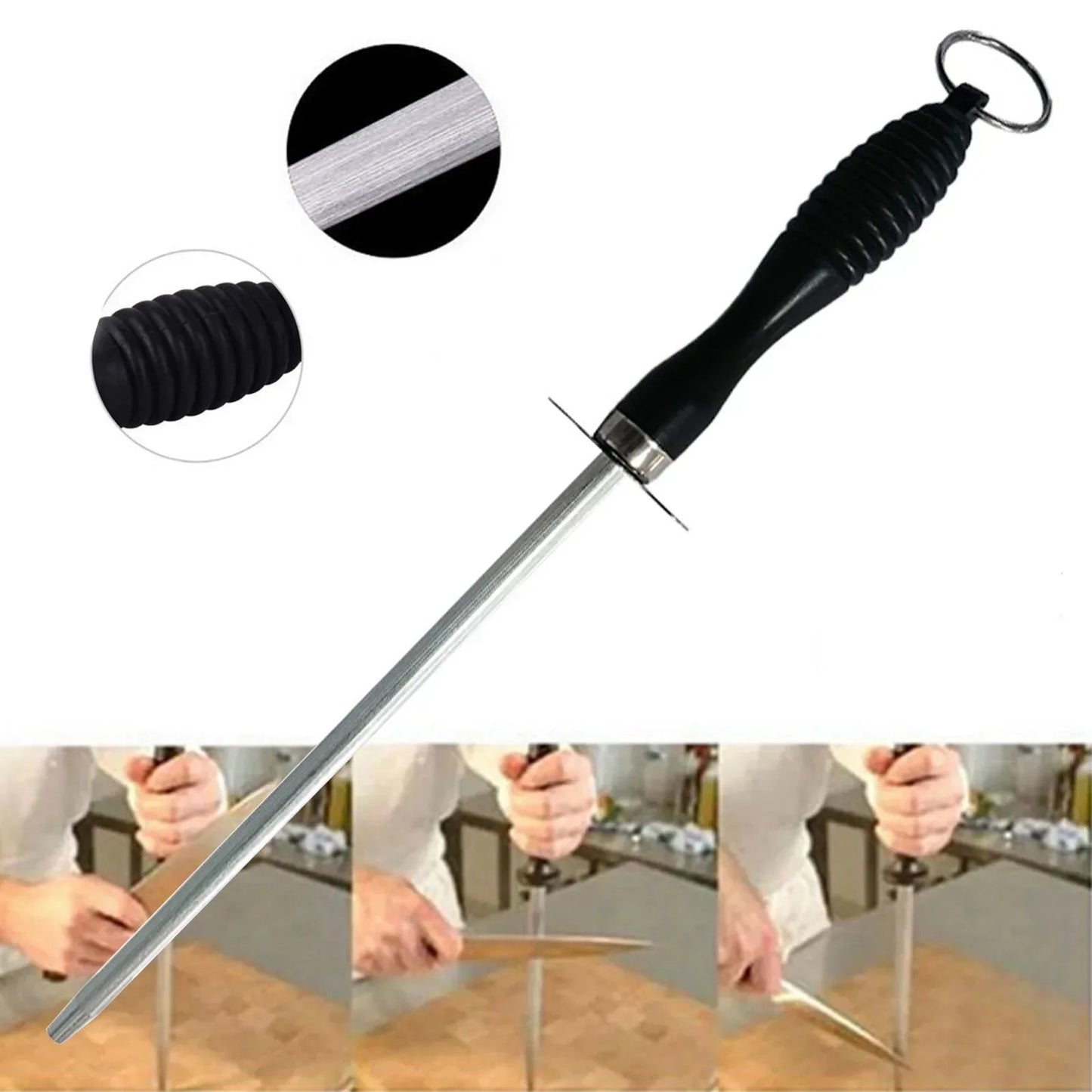 démonstration de fusil à aiguiser avec couteau 