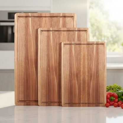 Planche bois à découper 3 formats dans cuisine lumineuse