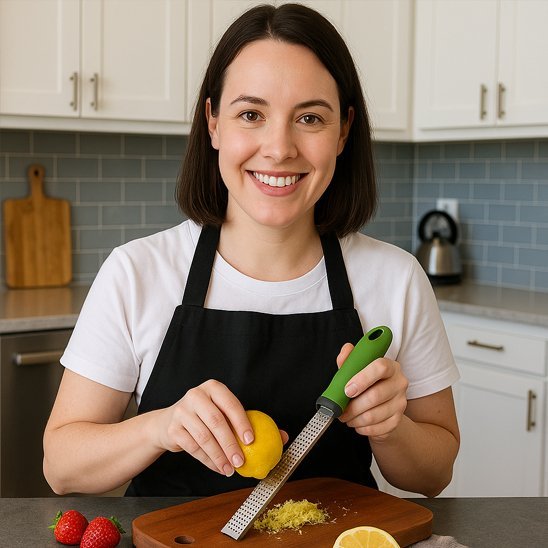 Cuisinière tient Microplane Zesteur avec un citron dans la main