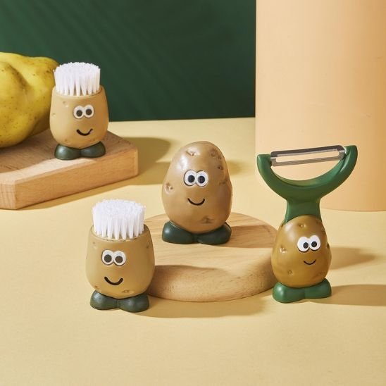 Econome en forme de pomme de terre avec brosse mince et brosse large