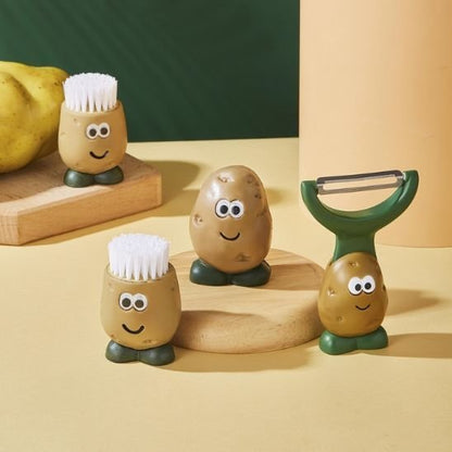 Econome en forme de pomme de terre avec brosse mince et brosse large