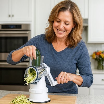 Femme râpe courgette avec Râpe à légumes manuelle 
