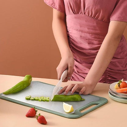 femme tranche légumes planche a découper en inox