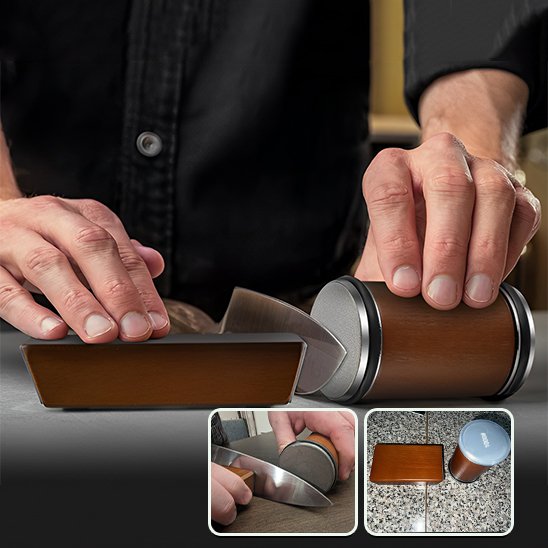 Homme utilise Aiguiseur à couteaux professionnel