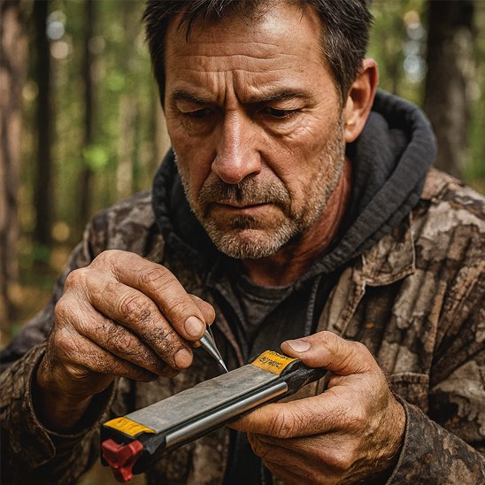 homme utilise Pierre a aiguiser 