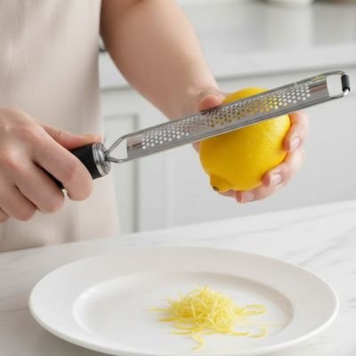 Homme zeste un citron avec une Râpe microplane