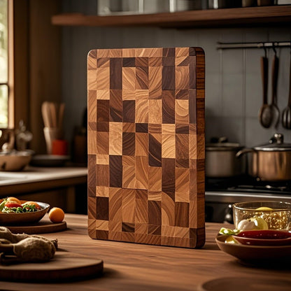 Planche à découper bois avec motif à damier