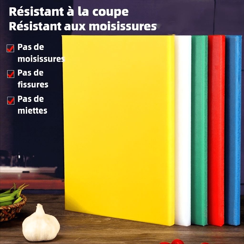 Planche à découper de 6 couleurs différentes avec description d'attributs
