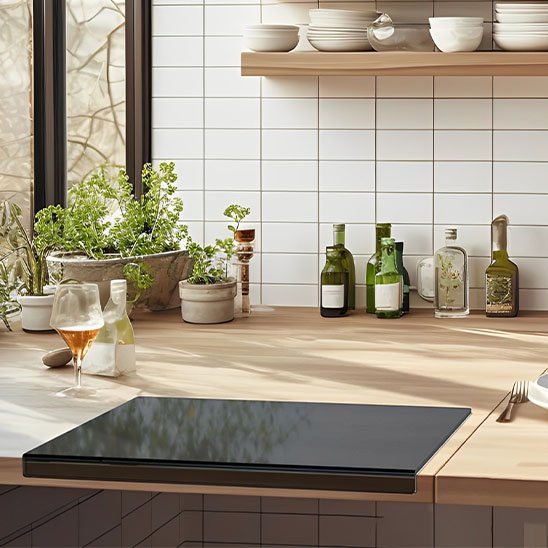 Planche à découper noire avec rebord de stablilité