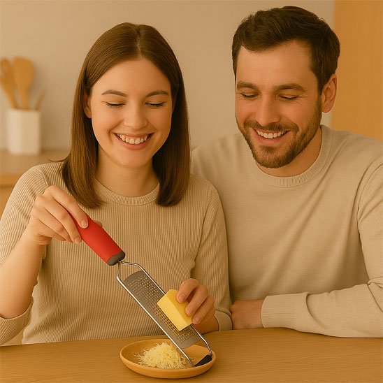 Râpe à fromage avec poignée en silicone rouge