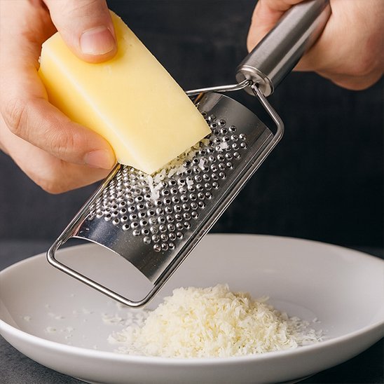 Râpe à fromage incurvée avec trous plus fins